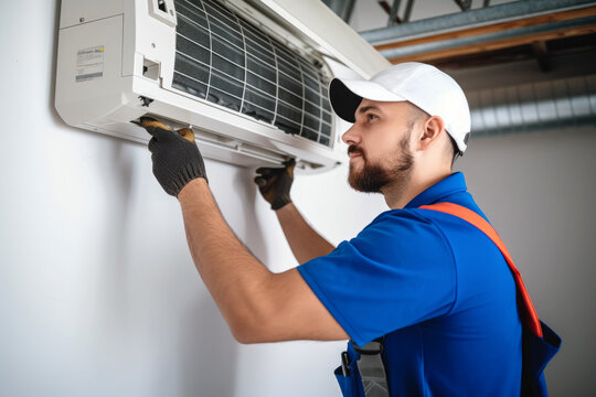 HVAC technician installing a mini split air conditioner in Glendora