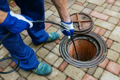 Plumber cleaning an outdoor sewer drain in Glendora