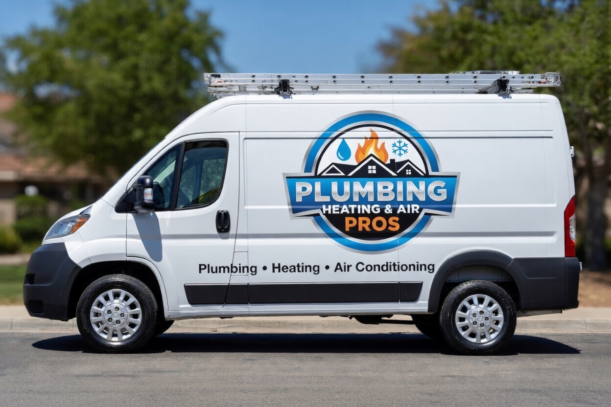 Local plumbing heating and air service van serving Glendora